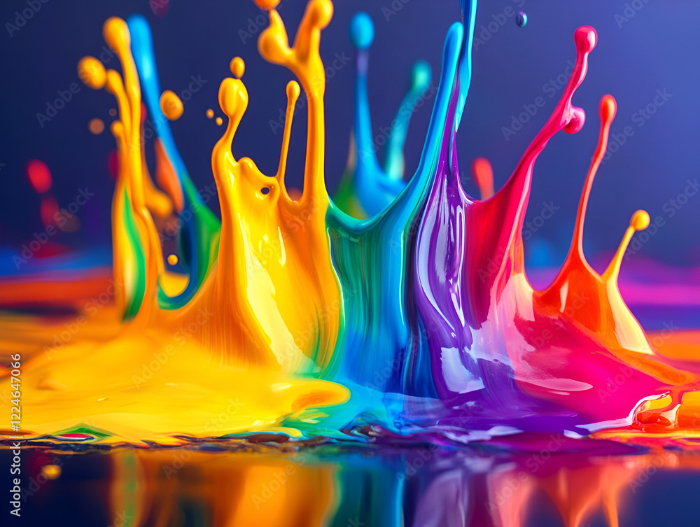 Aufkleber rainbow paint explosion: a vibrant explosion of rainbow-colored paint, creating a dynamic and visual