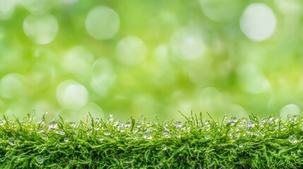 Dew-Kissed Grass Blades Against Soft Green Blurred Background