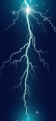 Thunder lightning smartphone wallpaper, background. Electric discharge. Bright lightning with sparks, glow. Static discharge, night thunderbolt. Vertical blue background. Realistic vector illustration