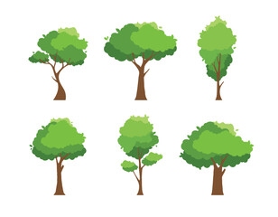 Collection of tree illustrations, nature or healthy lifestyle topics, green, flat vector illustrations.