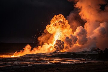 Fiery Explosion: Bright Orange Flames and Smoke on Dark Background