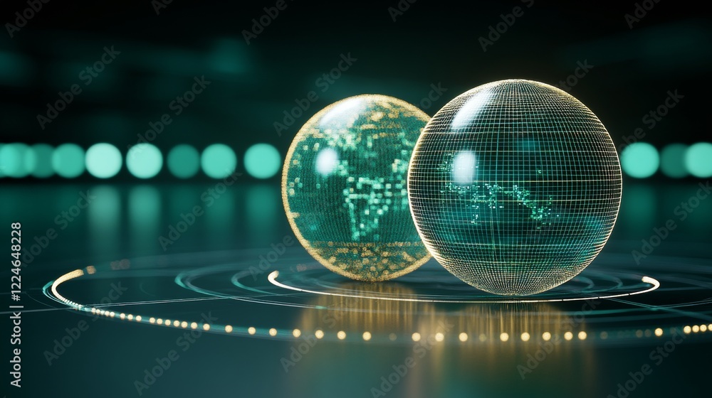Poster digital globes futuristic network data visualization