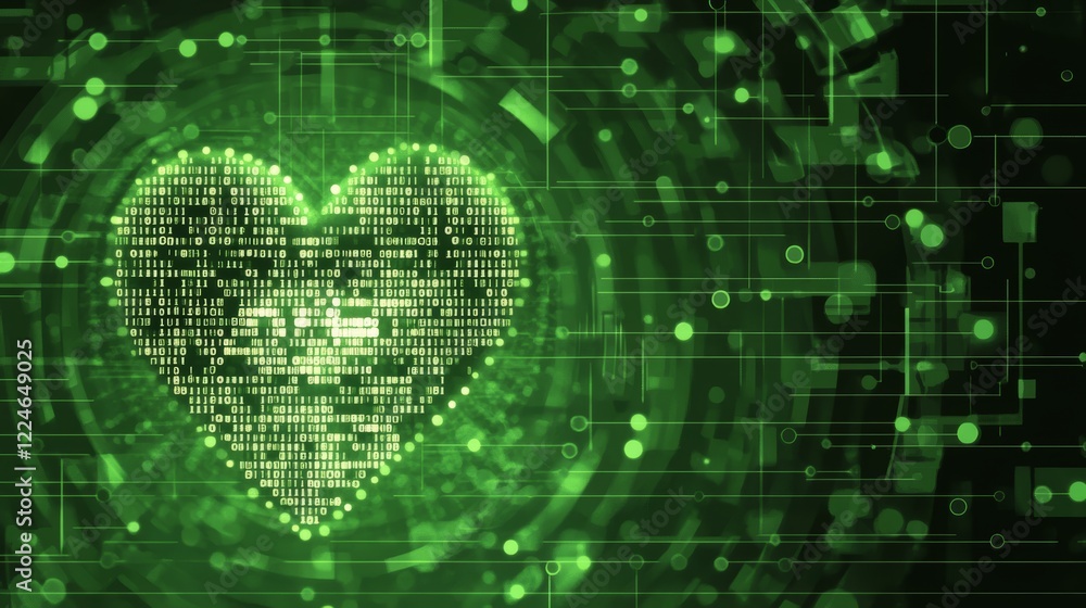 Poster digital heart binary code love in circuitry design