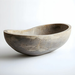 A natural stone basin with smooth, rounded edges, placed on a white background, highlighting its textured surface and earthy tones