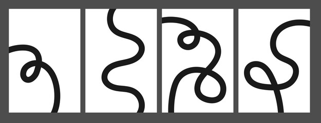 Set of black abstract banner with curvy line. Background with scribble squiggle. Wave line art. Squiggly Design Element