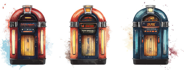 Retro jukebox vector: vintage music machines with artistic flair.