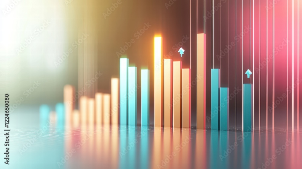 Aufkleber modern 3d graph with ascending bars and colorful highlights on a reflective surface