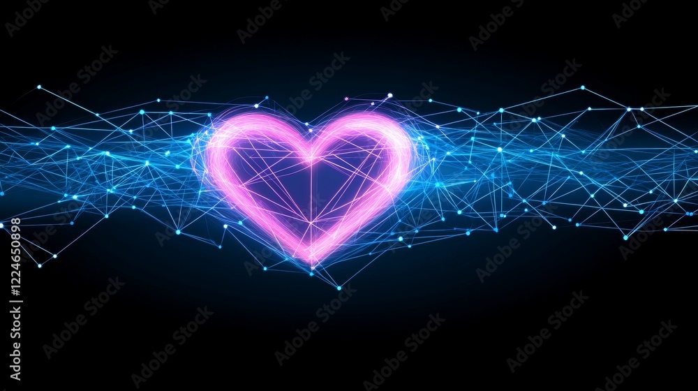 Poster digital heart network connection abstract art