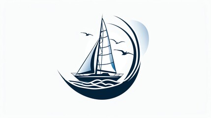 Obraz premium A sailboat with birds flying in a circle on a white background.