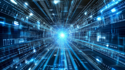 Obraz premium Abstract Blue Digital Data Stream Tunnel Background