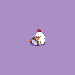 Cute Chicken Sleeping With Book icon flat vector design.