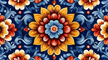 Stunning Talavera Poblana Inspired Traditional Mexican Pattern Infused with Colorful Pottery Designs in a Seamless Vector Layout