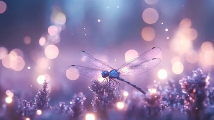 Dragonfly in Enchanted Purple Forest Glow