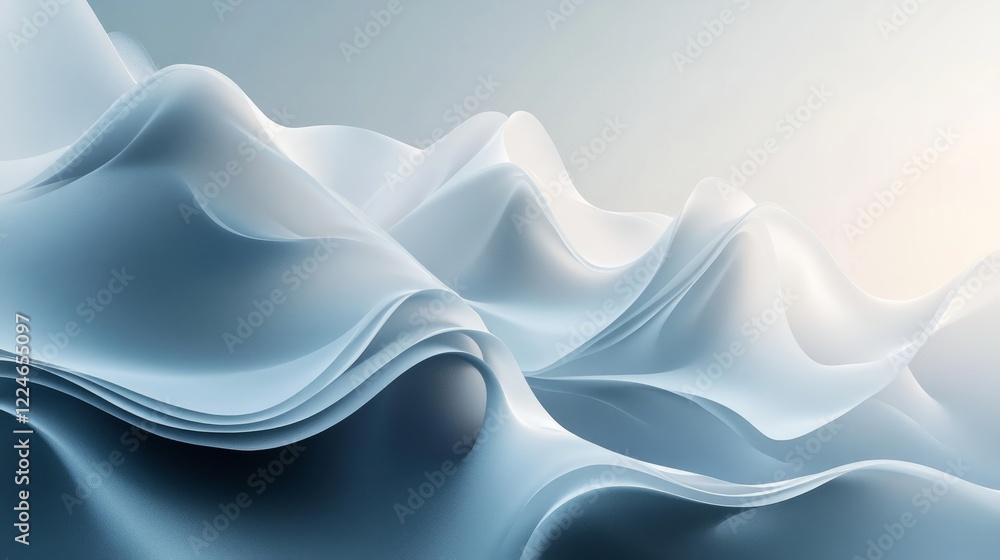 Poster minimalistic abstract background with a simple wave-like shape in light gray on a soft blue canvas