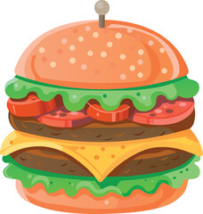 Tasty and juicy burger with meat patties and vegetables
