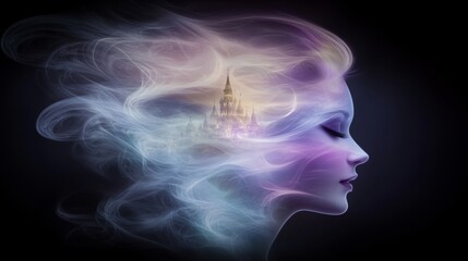 Obraz premium Dreamlike Woman Castle Inner Peace Fantasy Art