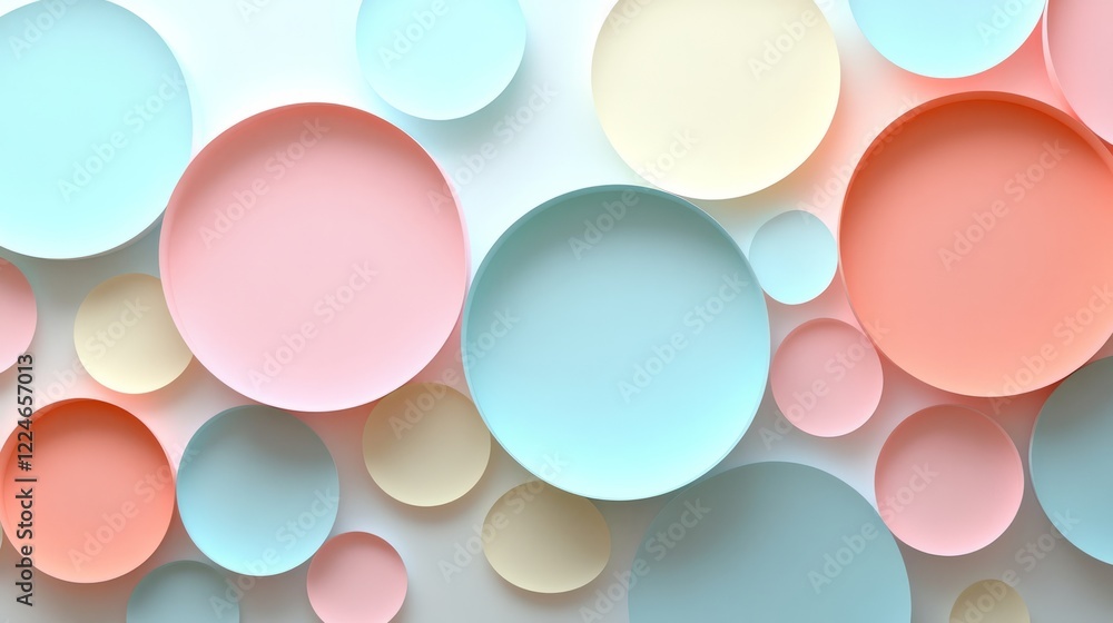 Poster minimalistic background with overlapping pastel circles on a white canvas, modern and clean design