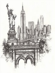 Obraz premium Hand-drawn illustration of New York City skyline