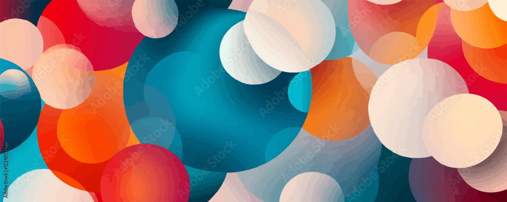Poster Vibrant vector abstract with colorful overlapping circles.