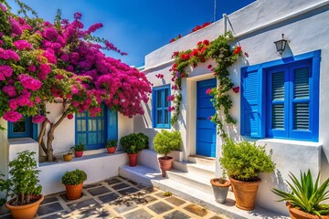 Funky Greek Island House 6: Vibrant Mediterranean Home with Copy Space