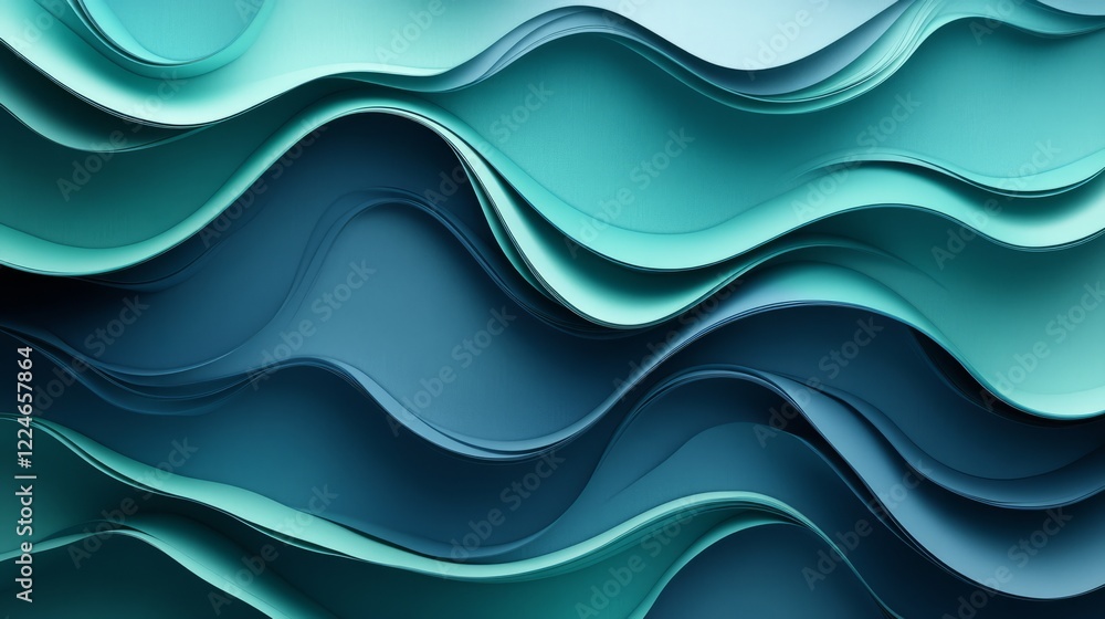 Poster abstract business card background with flowing wave-like patterns in teal and navy tones