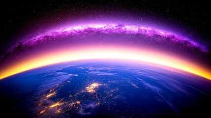 Fototapeta premium Earthrise Celestial Glow Over Nightlit Globe