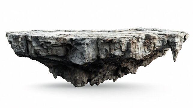 Floating stone island dramatically isolated against bright white background. AI Generated