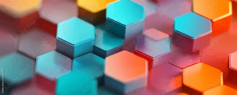 Poster Vibrant abstract hexagonal vector pattern with depth and color.