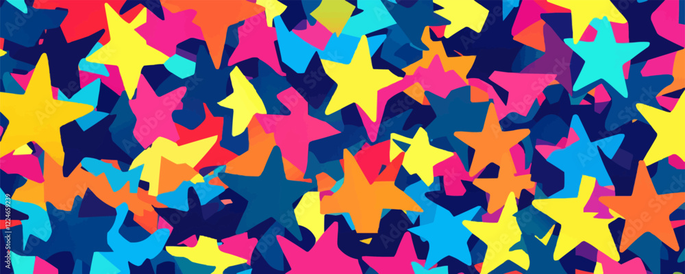 Poster colorful vector star pattern with dynamic geometric shapes.