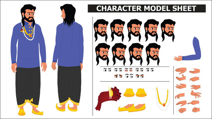 Indian Rich Village Young Man Sprite Sheet | Rigged 2D Character with Lip Sync, Walk Cycle, Eye Blink, Eyebrow Expressions, and Hand Sync | Ready-to-Use for Animation