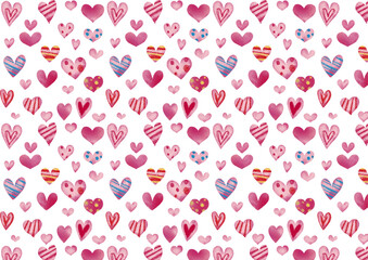 水彩風　ピンクな手描きハートパターン