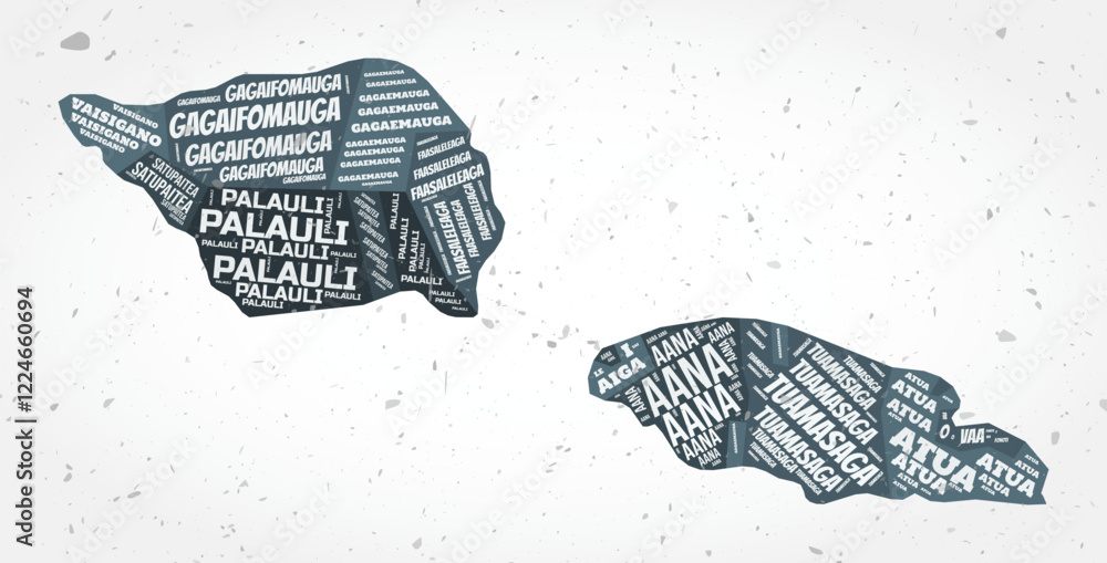 Poster samoa regions word clouds. country shape on textured background. samoa design in typographic style. 