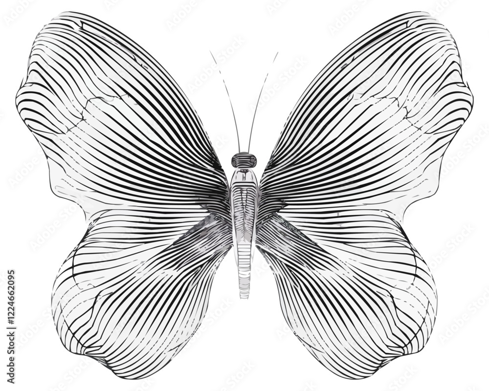 Poster elegant butterfly vector design with intricate line patterns.