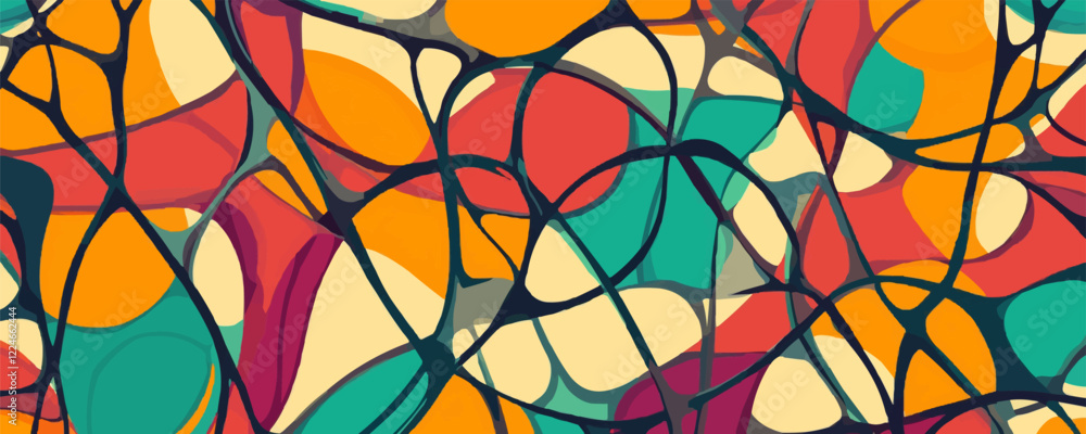 Poster colorful abstract vector art with dynamic curved lines and organic shapes.