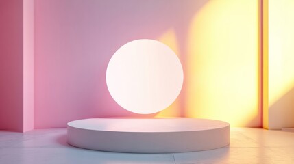 Minimalistic background with soft pastel pink and yellow gradient blending into a white center