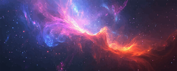 Vibrant cosmic vector art depicting colorful nebula galaxy in space.