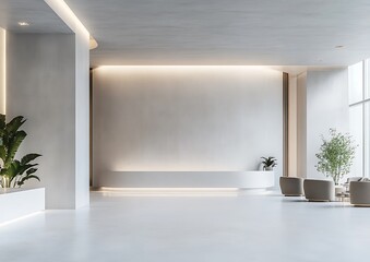 A minimalist interior design featuring a white gray concrete wall texture background, with a matching floor or ceiling texture