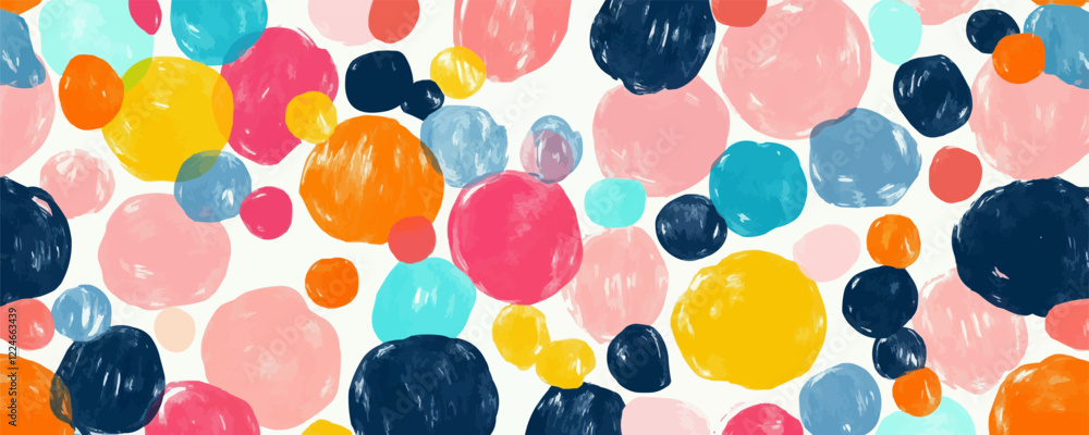 Poster vibrant polka dot pattern vector with colorful circles.