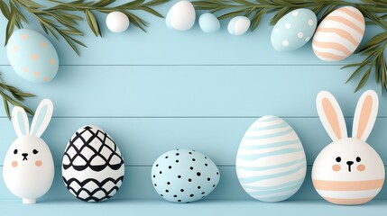 Easter Decor Painted Eggs, Bunnies, and Spring Greenery