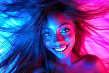 Commercial commercial idea. Long haircut - straight hair. Lovely smiling black girl - for ads, boulevard poster and digital marketing use. Black elegance fashion. Long hair beauty portraits.