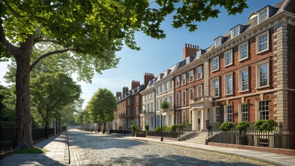 Fototapeta premium Georgian Townhouses, Charming Street, English Heritage, Historic Architecture, Landscape Photography