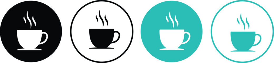Coffee cup vector icons set. hot coffee or tea cup symbol with steam sign. Paper coffee cup icon
