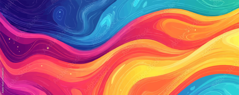 Poster Colorful abstract waves vector background with dynamic fluid motion.