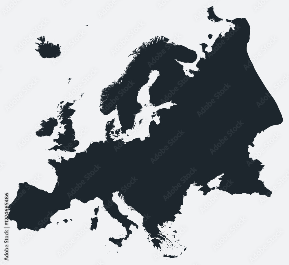 Poster europe map. a simple border map showing the shape of the continent. flat blank europe outline vector