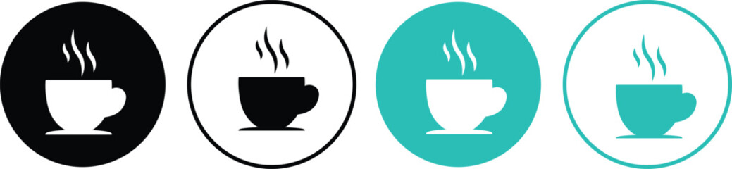 Coffee cup vector icons set. hot coffee or tea cup symbol with steam sign. Paper coffee cup icon
