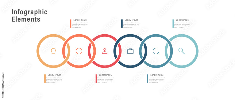 Poster infographic design template with intersecting circles and 6 steps or options