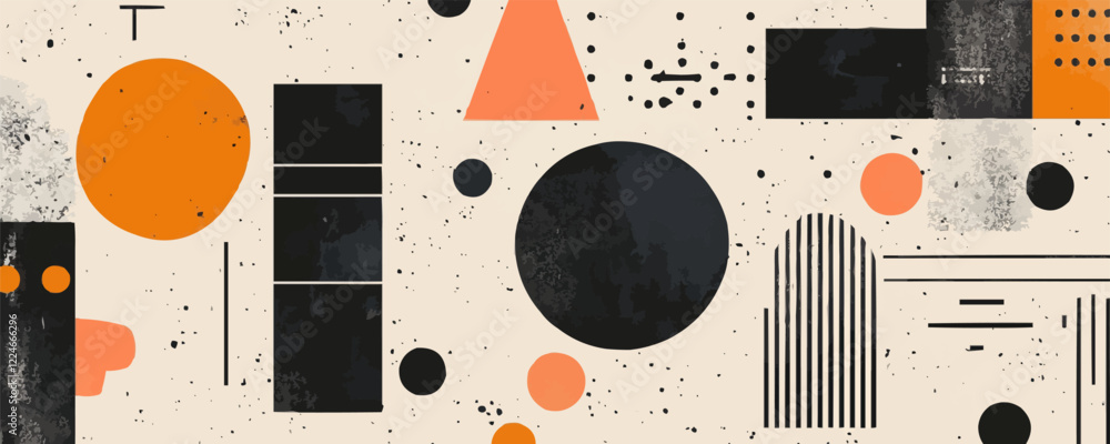 Poster modern geometric vector art with abstract shapes in orange and black.