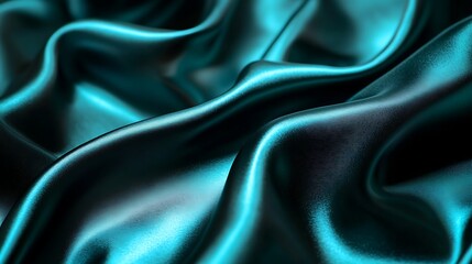 Fototapeta premium Close up of shiny teal fabric with soft waves for fashion