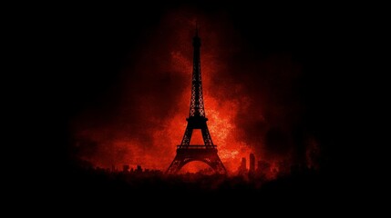 Eiffel Tower Inferno Parisian Cityscape in Fiery Red Hues