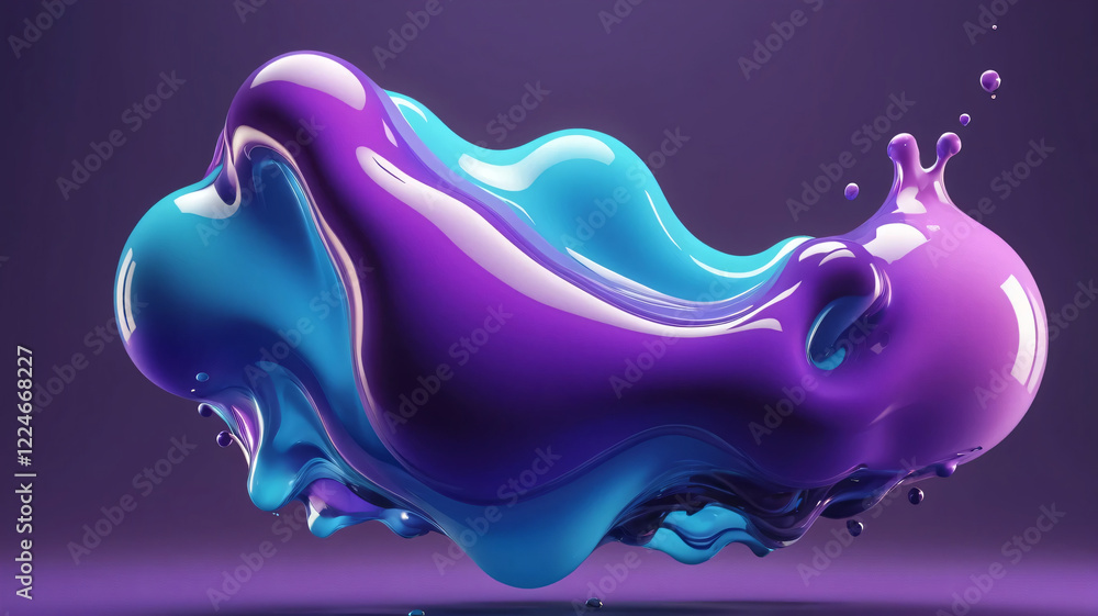 Fototapete blue and purple gradient color floating liquid blob. 3d rendering picture